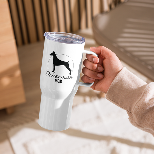 Doberman Dog Mom Stainless Steel Travel Cup with Handle