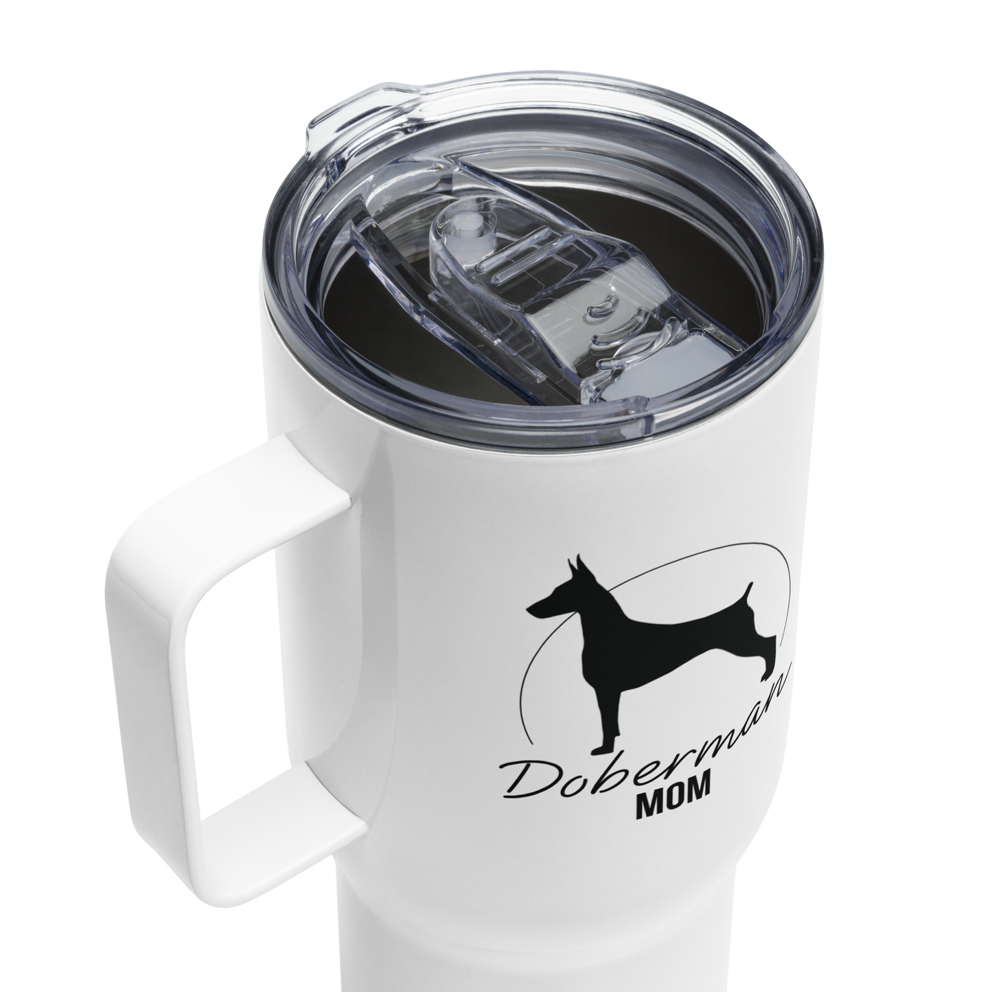 Doberman Dog Mom Stainless Steel Travel Cup with Handle